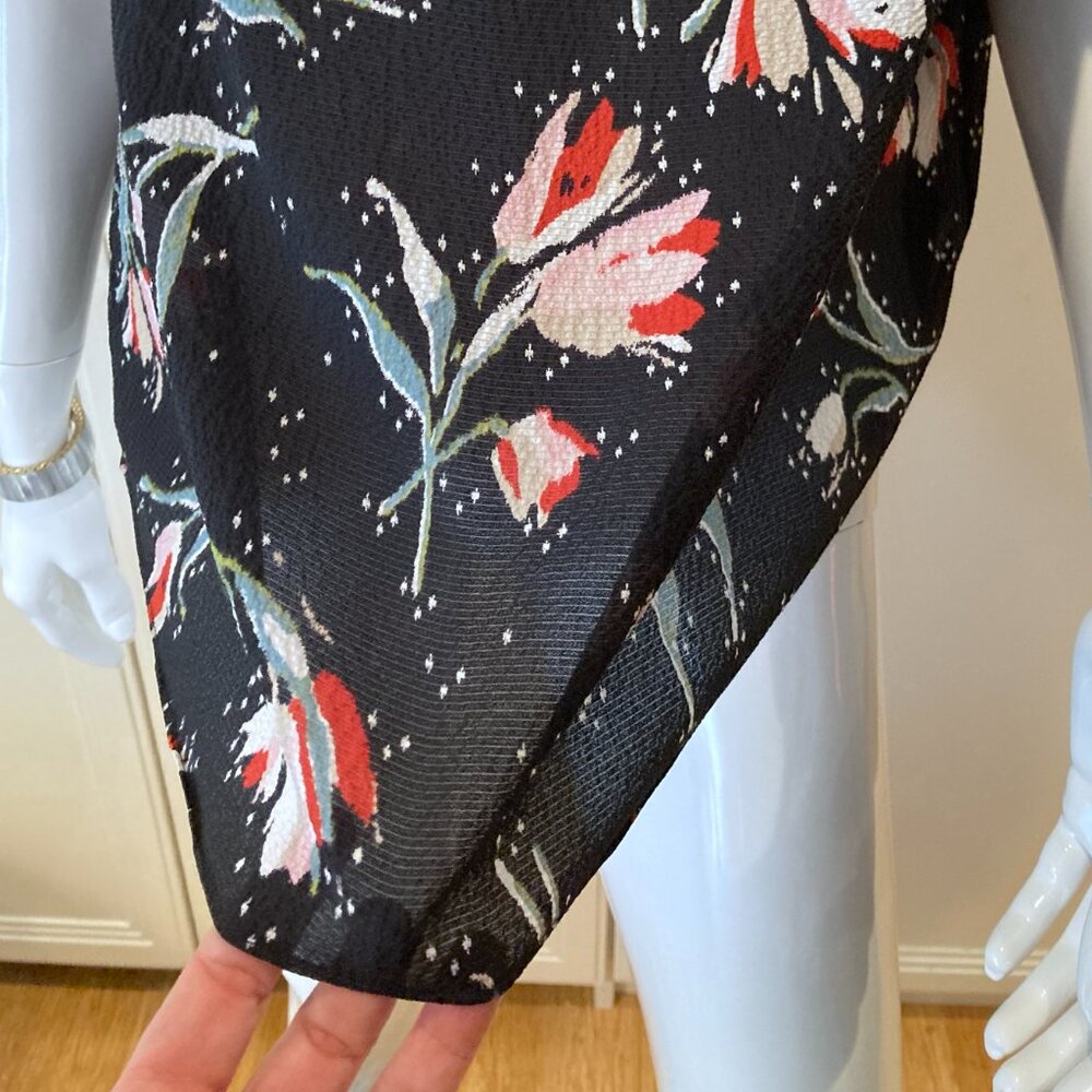 Rebecca Taylor Ikat Poplin Tulip Ruffle Top  Dark Floral Summer Silk Blend SZ 10